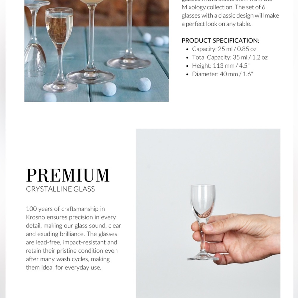 Vodka glass made by KROSNO mixology 1.2 oz 6 glasses. Just perfect for your bar - Picture 8 of 9